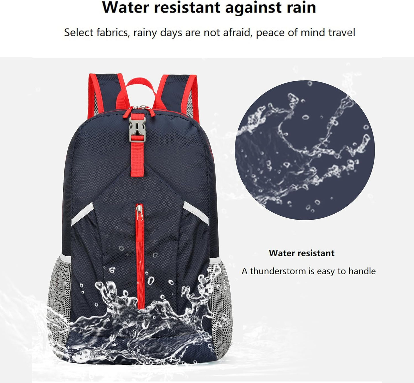 25L Hiking Backpack Foldable Sports Daypack Camping Collapsible Bag Water Repellent Lightweight Travel Men Women (Dark Blue)
