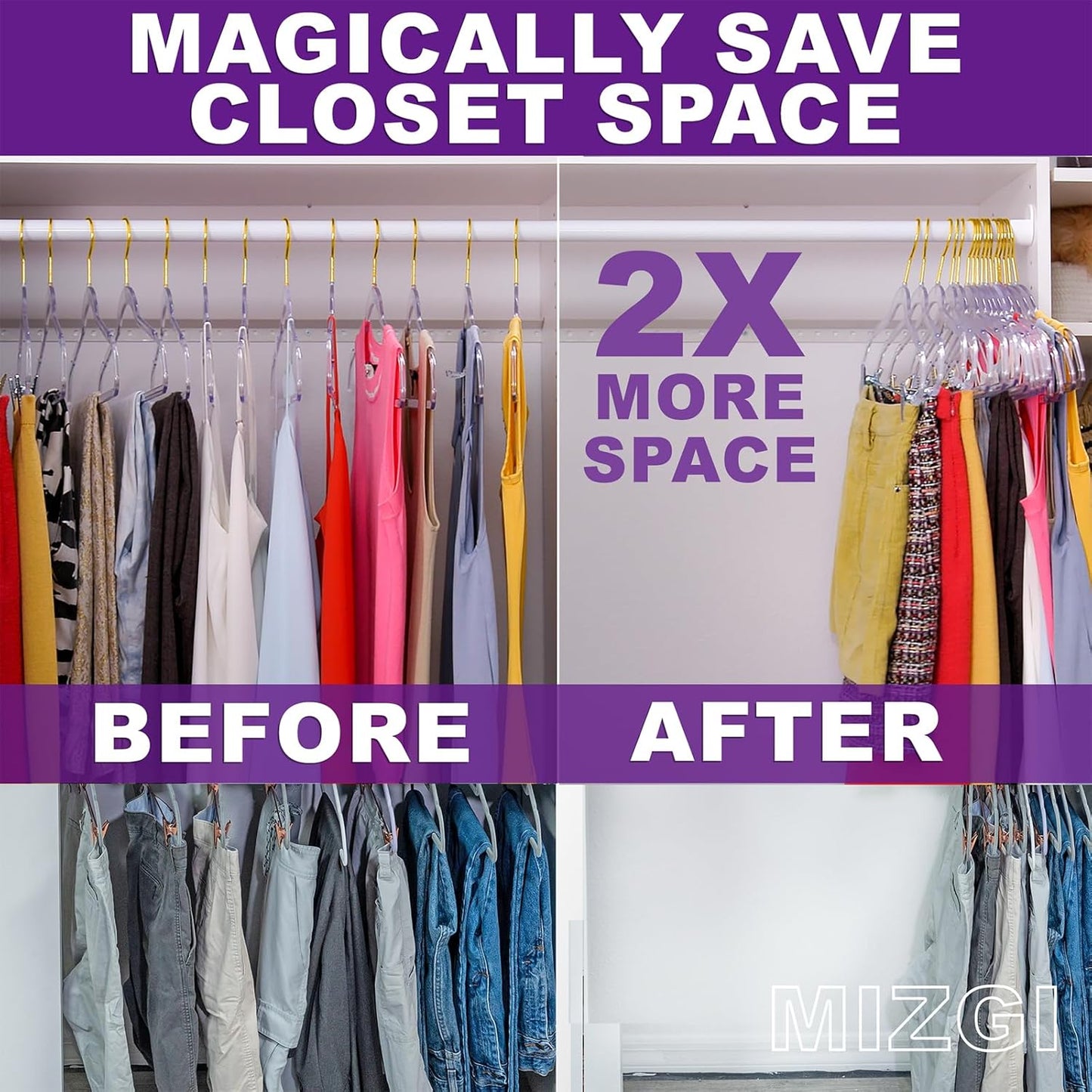 Premium Clear Invisible Acrylic Hangers,Crystal Plastic Hangers,Clear Hanger 50 Pack Ultra Slim & Space Saving Suit Hanger for Coats, Pants & Dress Clothes