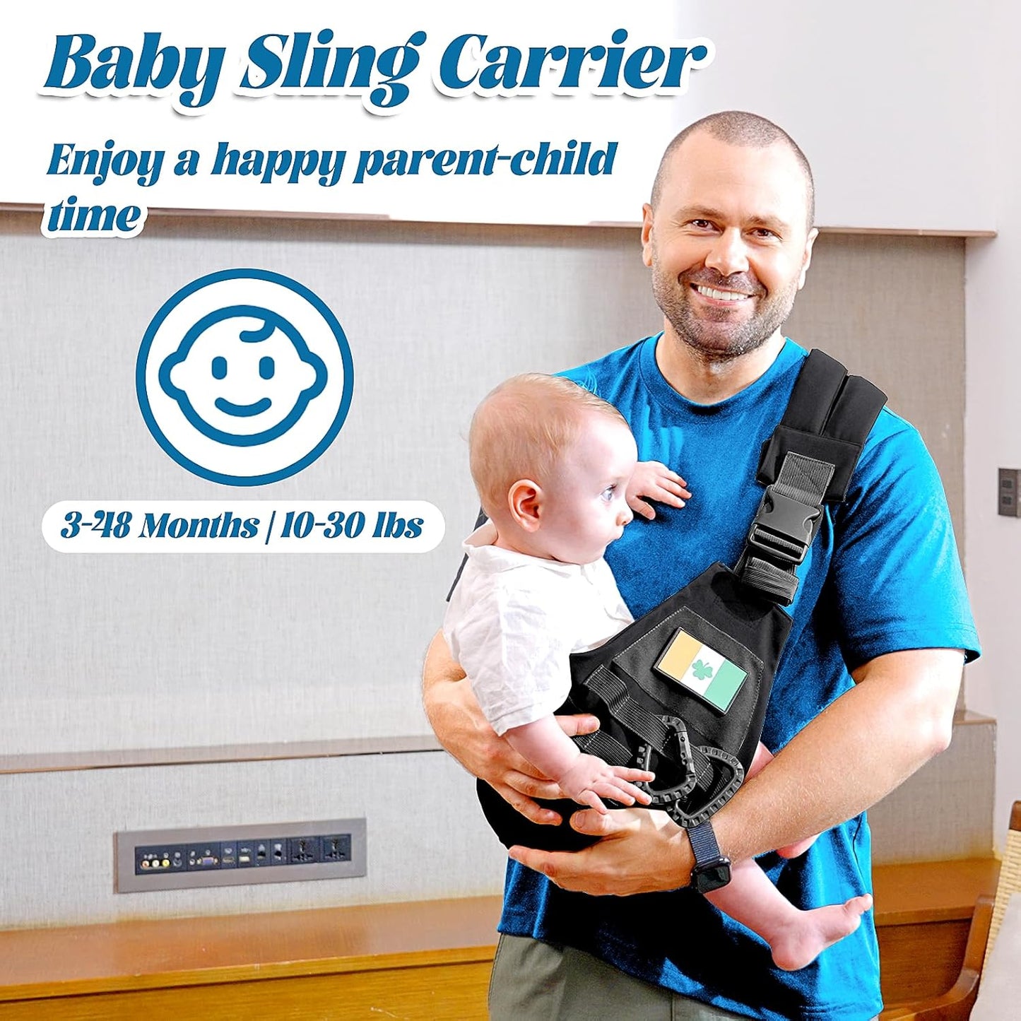 Baby Sling Carrier, Adjustable Non-Ship Hip Seat Toddler Carriers with Carabiners for 3-48 Months 10-30Ibs Infants Boys Girls (Black)