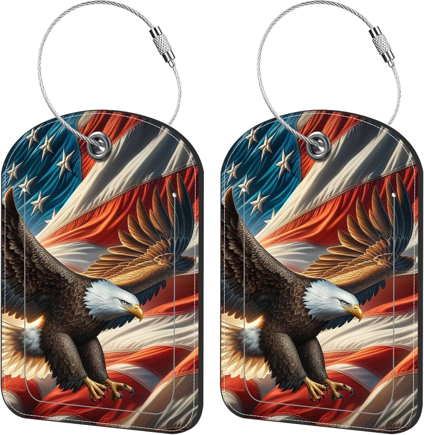 2 Pack Cute Luggage Tag for Suitcases Eagle and American Flag Leather Luggage Tags with Stainless Steel Loop Privacy Flap Name Tags,Men and Women Travel Bag Suitcase Tags