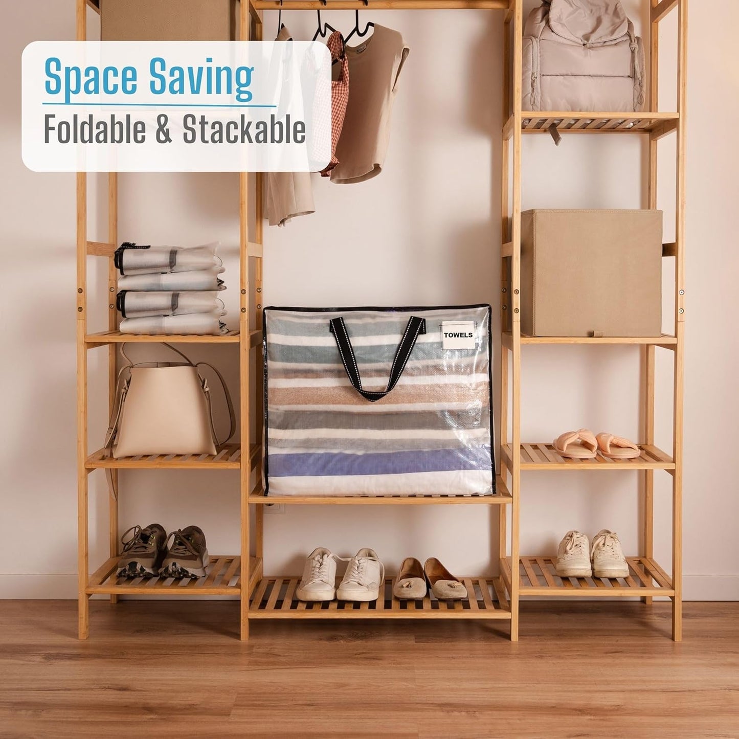 VENO 4 Pack Heavy Duty Moving Bags, Storage Bags, Packing Supplies, Top Zipper, Storage Totes for Camping, Clothes, Bedding, Comforters, Pillows (22 Gallon Clear, 4 Pack)