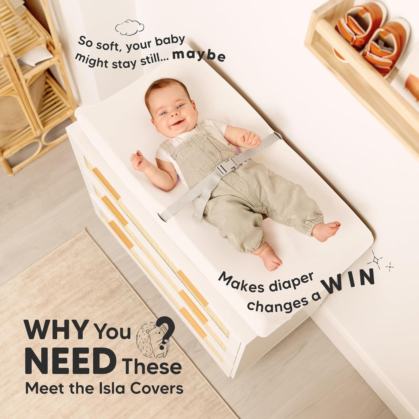 2-Pack Baby Changing Pad Covers for Girl, Boy, Neutral - Soft Viscose Derived from Bamboo Changing Table Pad Cover Sheets,Baby Nursery Diaper Changing Pad Cover,Contour Changing Pad Liner (Soft White)