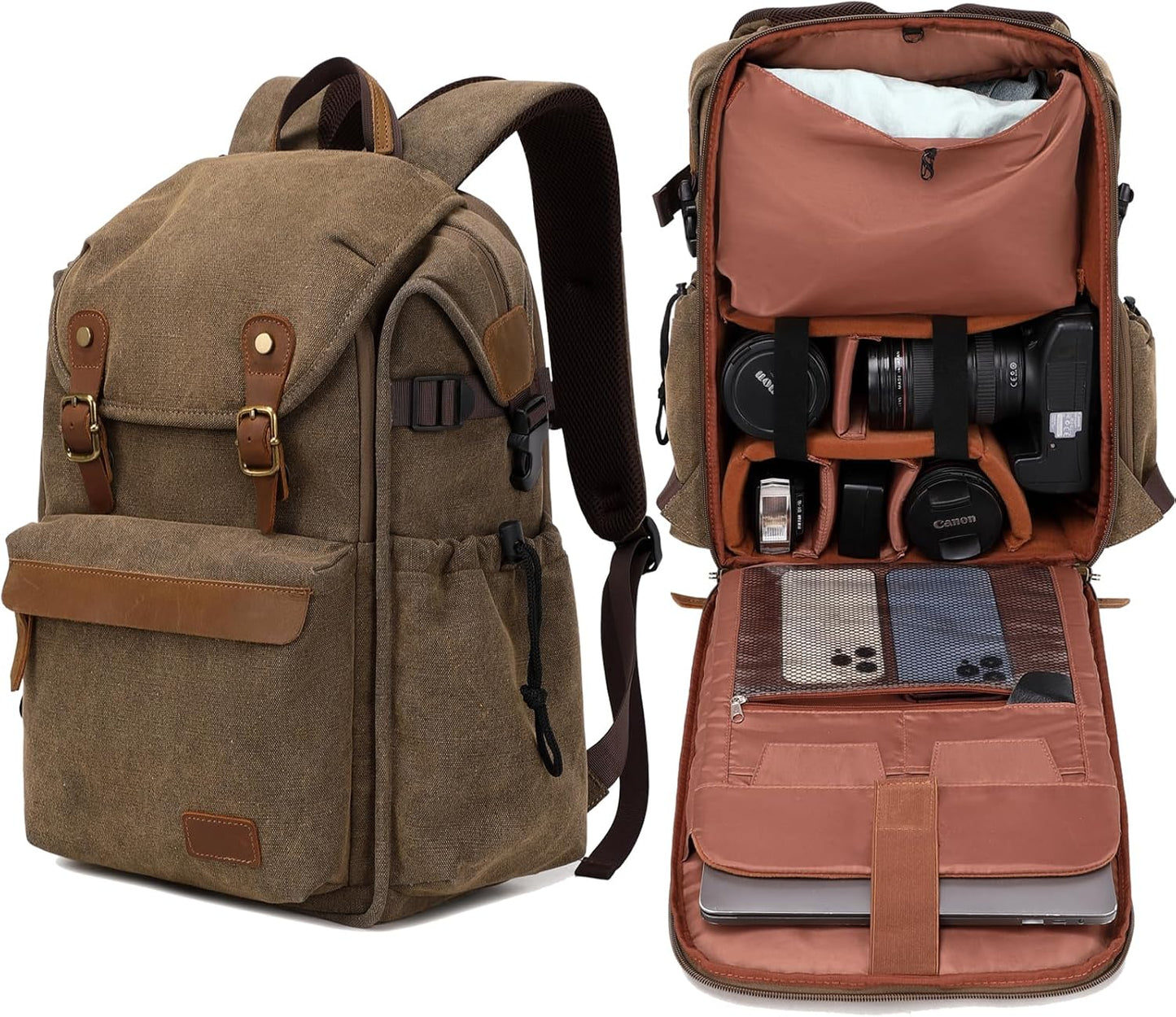 Camera Bag; Professional UAV Camera Backpack;Anti-Theft Camera Bag with Rain Cover; Large Capacity Photography Backpack（Coffee）, A3091