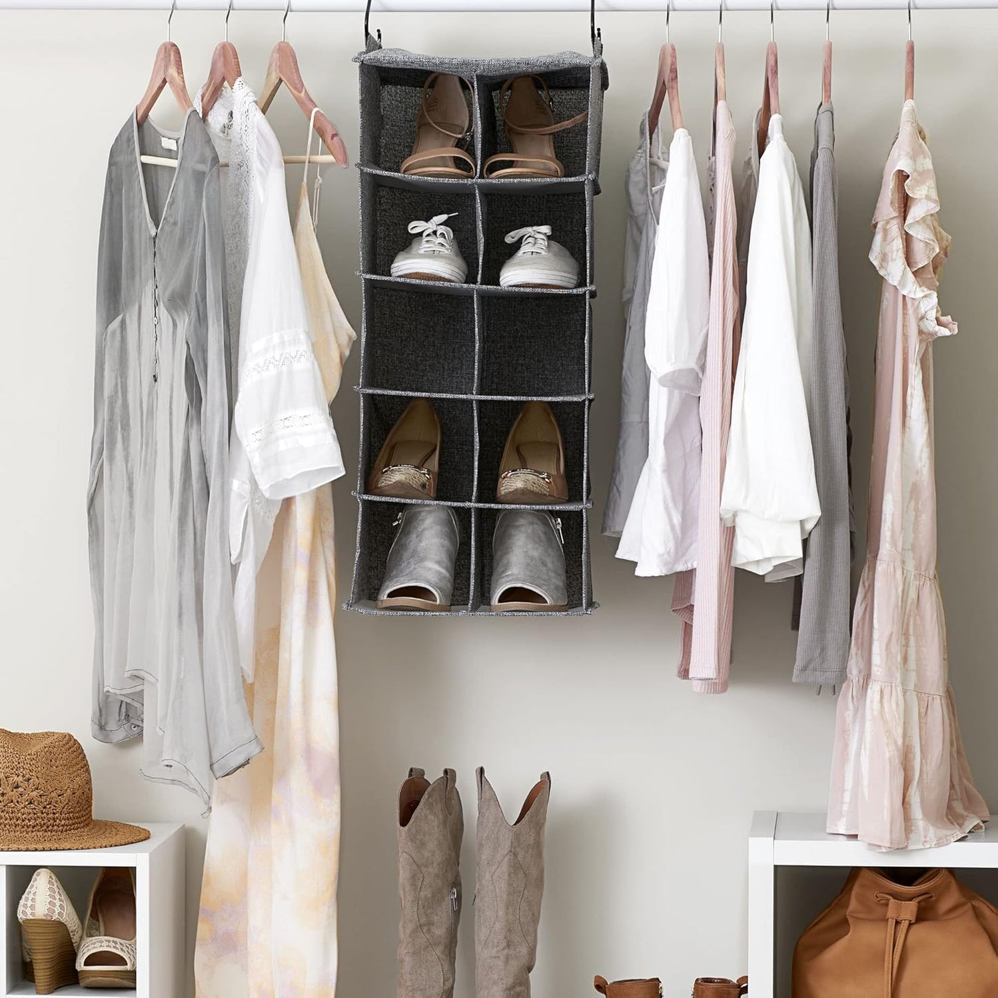 Household Essentials 10 Pocket Hanging Shoe Closet Organizer with Hooks