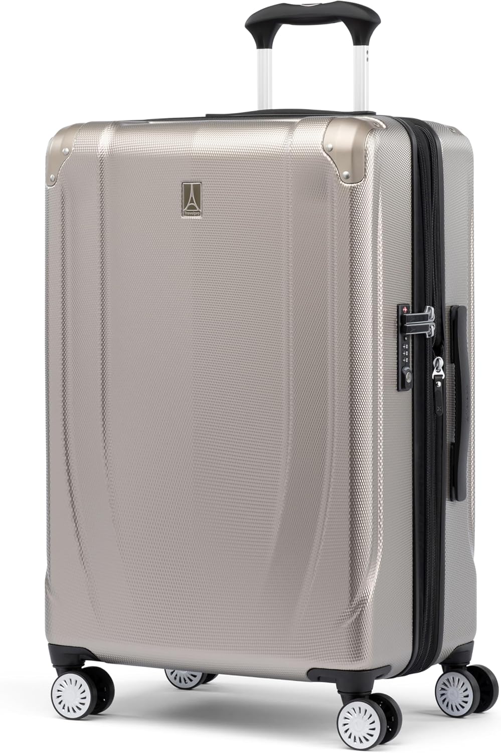 Travelpro Pathways 3 Hardside Expandable Luggage, 8 Spinner Wheels, Lightweight Hard Shell Suitcase, Checked Medium 25 Inch, Champagne