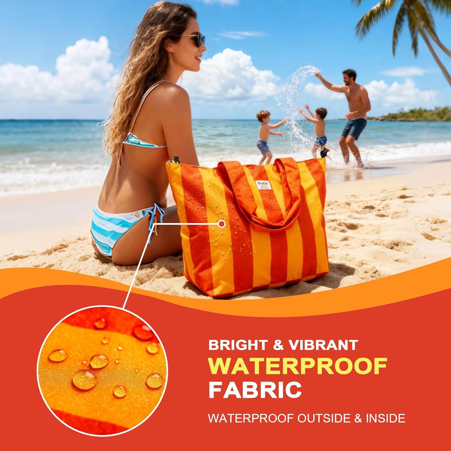 Beach Bags Waterproof Sandproof, XL Large Pool Tote Bag for Women