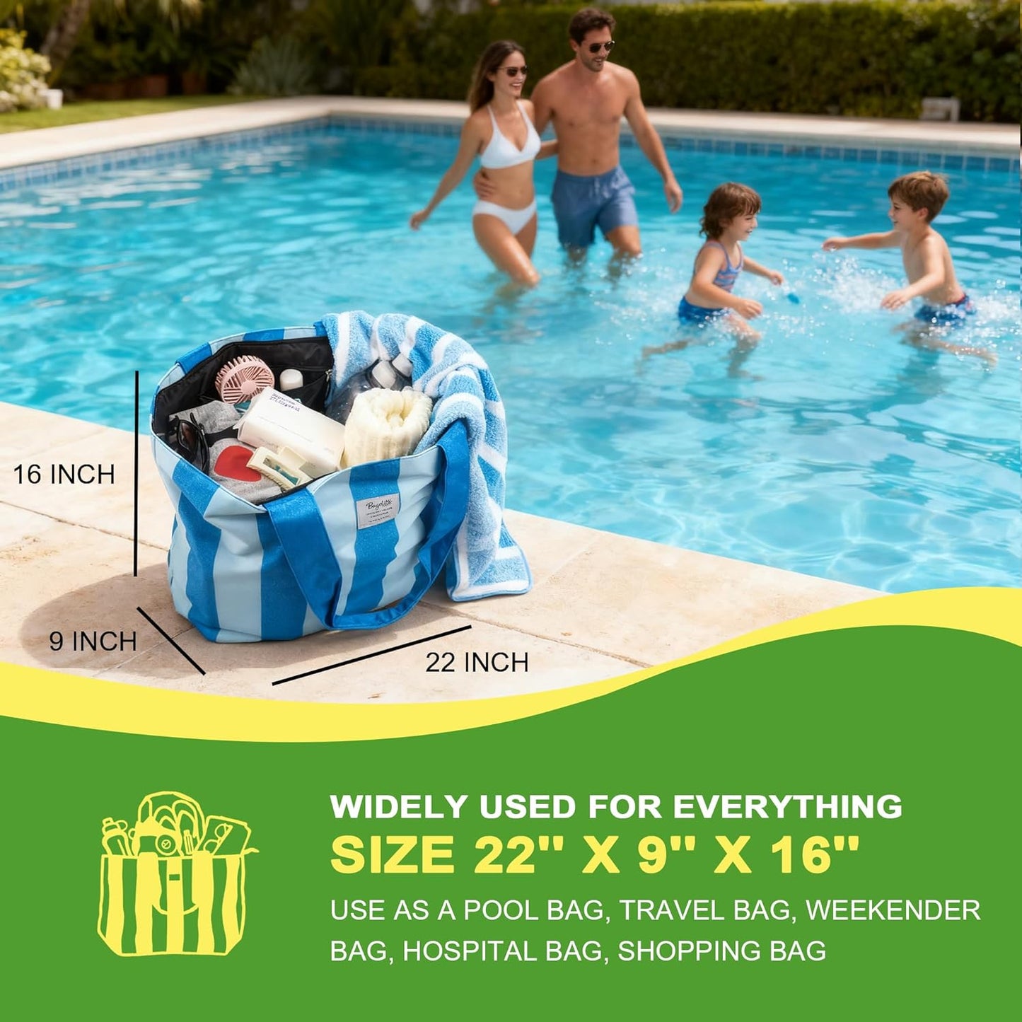 Beach Bags Waterproof Sandproof, XL Large Pool Tote Bag for Women