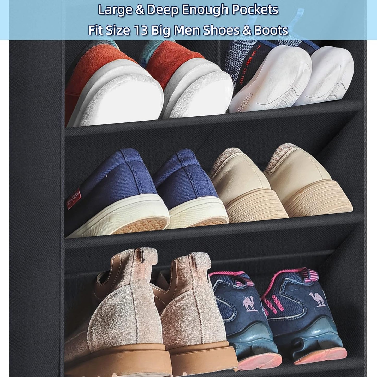 Over The Door Shoe Organizer, 2 Pack Hanging Organizer with Large Deep Pockets, Rack for Closet and Dorm Narrow Door, Holder Black