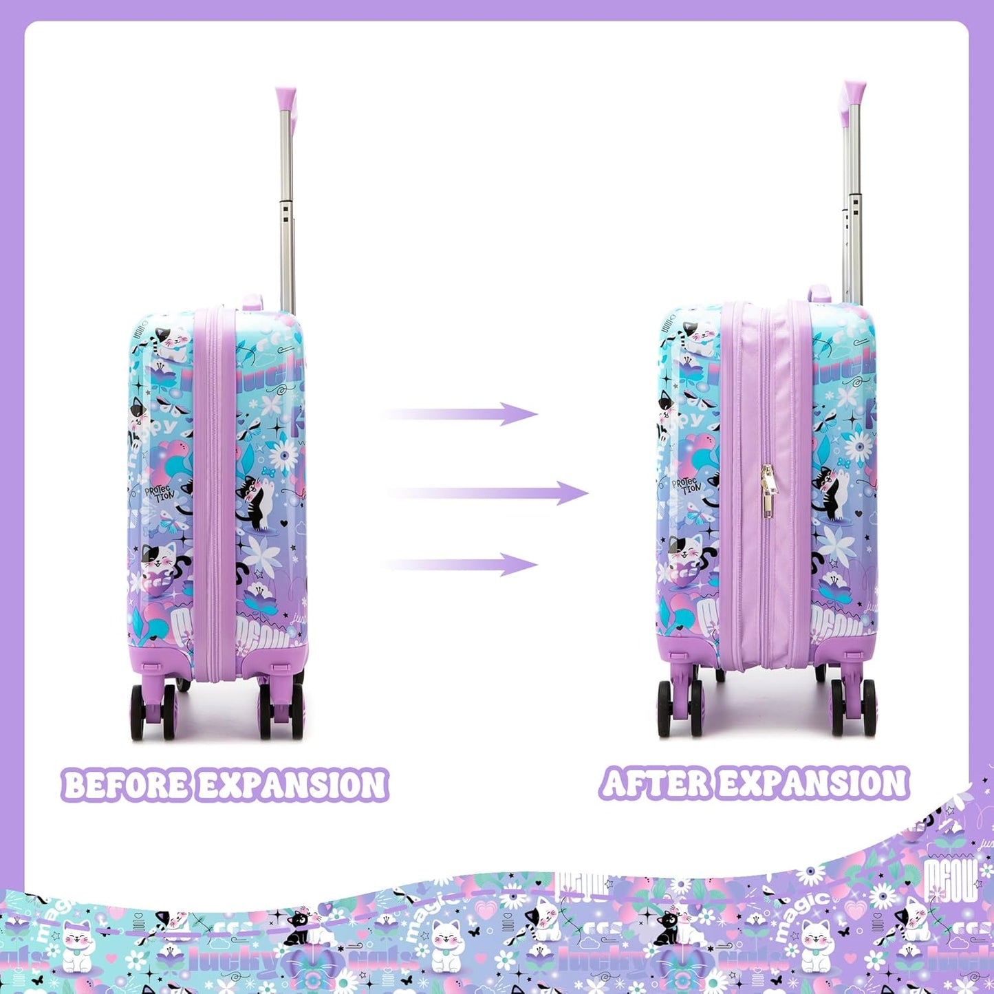 Kid’s Luggage Set 5 Piece Suitcase Set 16’’ Hardside Luggage with Spinner Wheels Girls Carry on Toddler Travel Rolling Suitcase Carry on Luggage Airline Approved