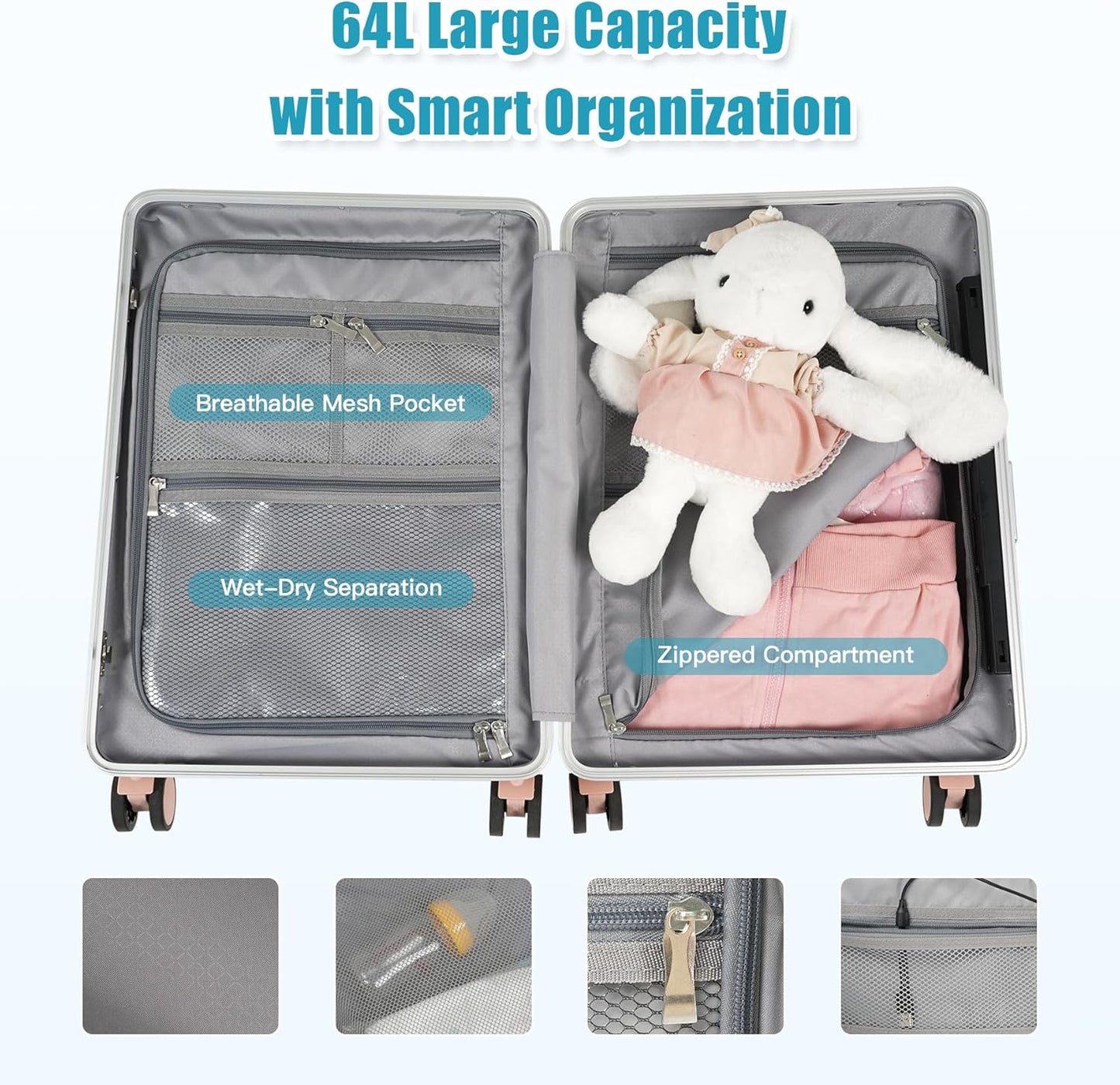 20" Carry-On Luggage with Seat for Kids & Adults, Lightweight Hardside Ride-On Suitcase with Front Opening, TSA Lock, 360° Spinner Wheels (Pink, 20-inch)