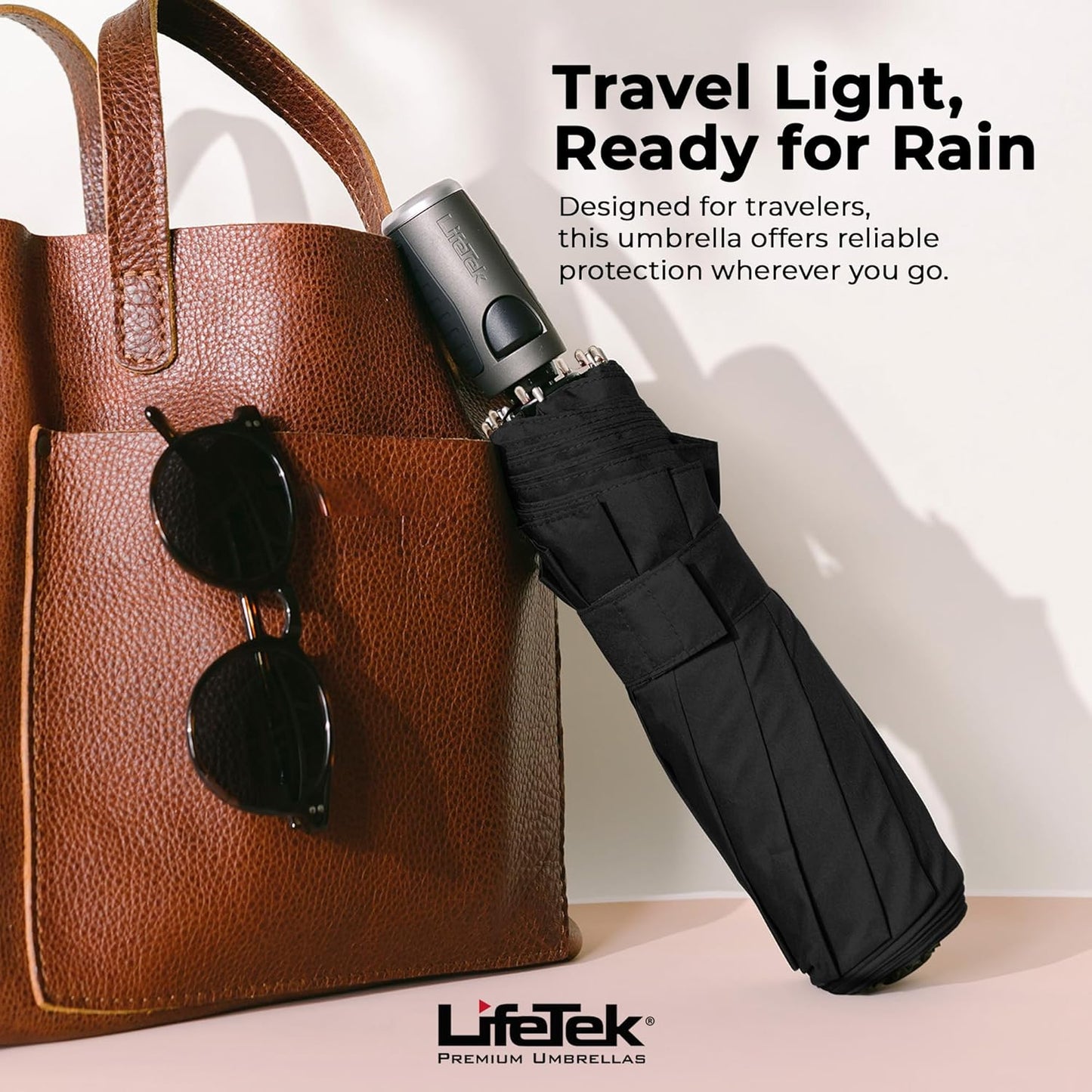 LifeTek Premium Travel Umbrella - Windproof & Compact for Men & Women, Automatic Open Close, Fits in Purse Laptop Bag or Backpack, Strong Frame for Heavy Rain & Sun UV Protection