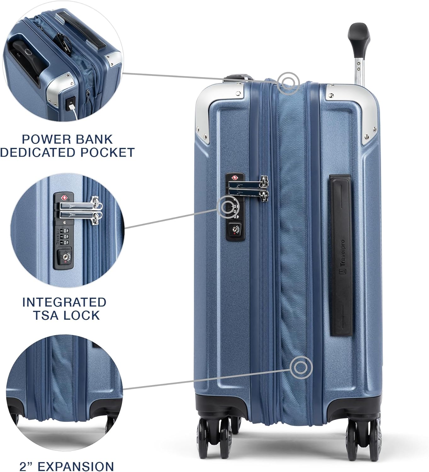 Travelpro Platinum Elite Hardside Expandable Carry on Luggage, 8 Wheel Spinner, TSA Lock, Hard Shell Polycarbonate Suitcase, Dark Sky Blue, Compact Carry On 20-Inch
