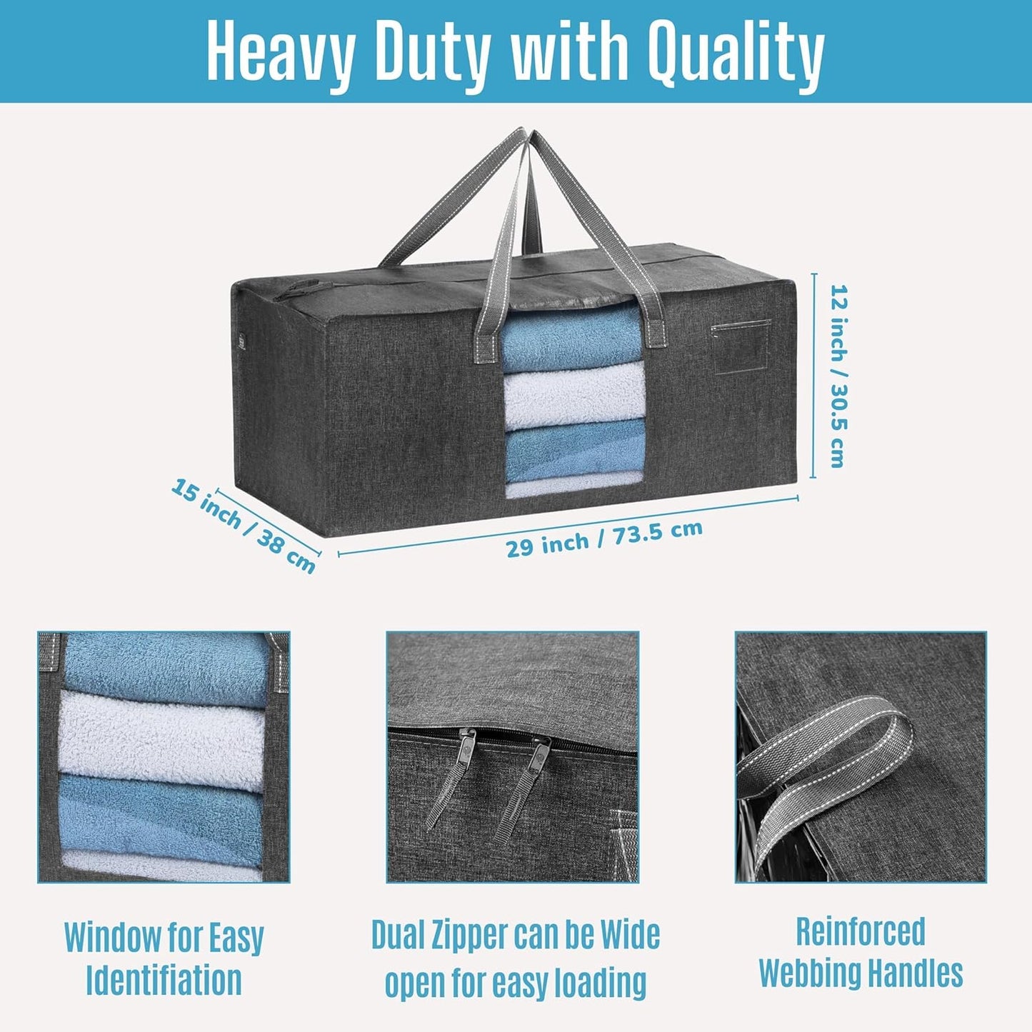 VENO 2 Pack Moving Bags Extra Large Storage Bags for College Move-In, Heavy-Duty Storage Totes, Packing Boxes, and Wardrobe Moving Supplies - Durable Laundry Bags for Clothes (Gray w/Window, 2 Pack)