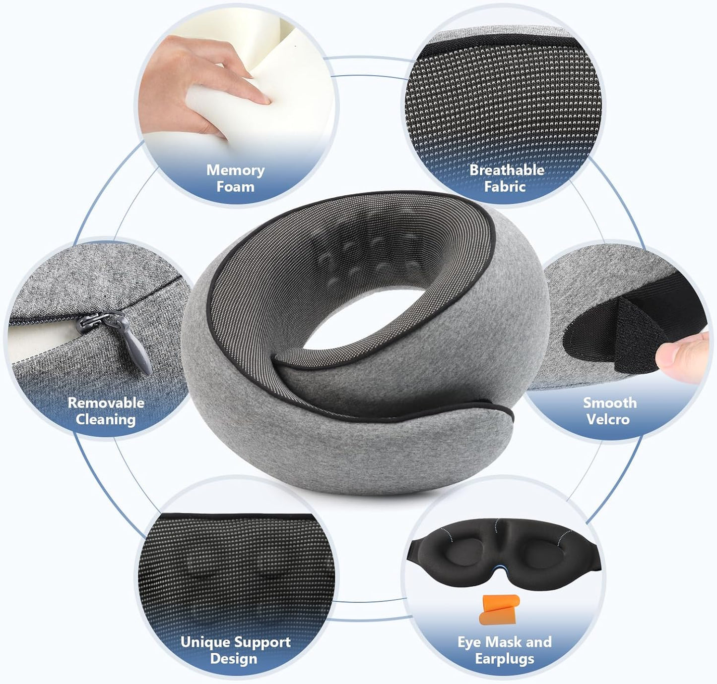 Advanced Memory Foam Neck Travel Pillow, Neck Pillow Airplane with Eye Mask & Ear Plugs, Designed for The Comfort of Travel & Office, Travel Pillow for Plane, Car, Home, Work, Dark Grey