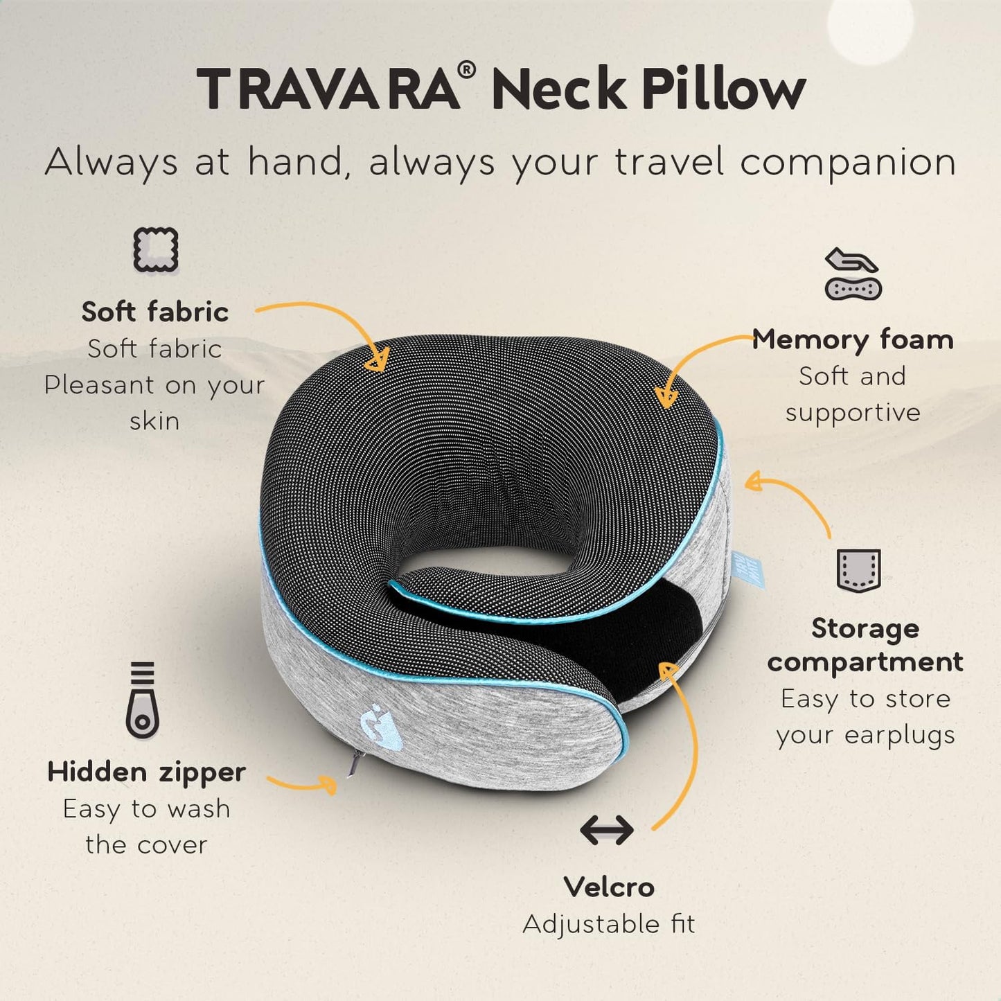 Travel Pillow - Airplane Neck Pillow with 360° Support - 100% Pure Memory Foam Flight Pillow for Sleeping on Airplanes - Travel Neck Pillow for Traveling