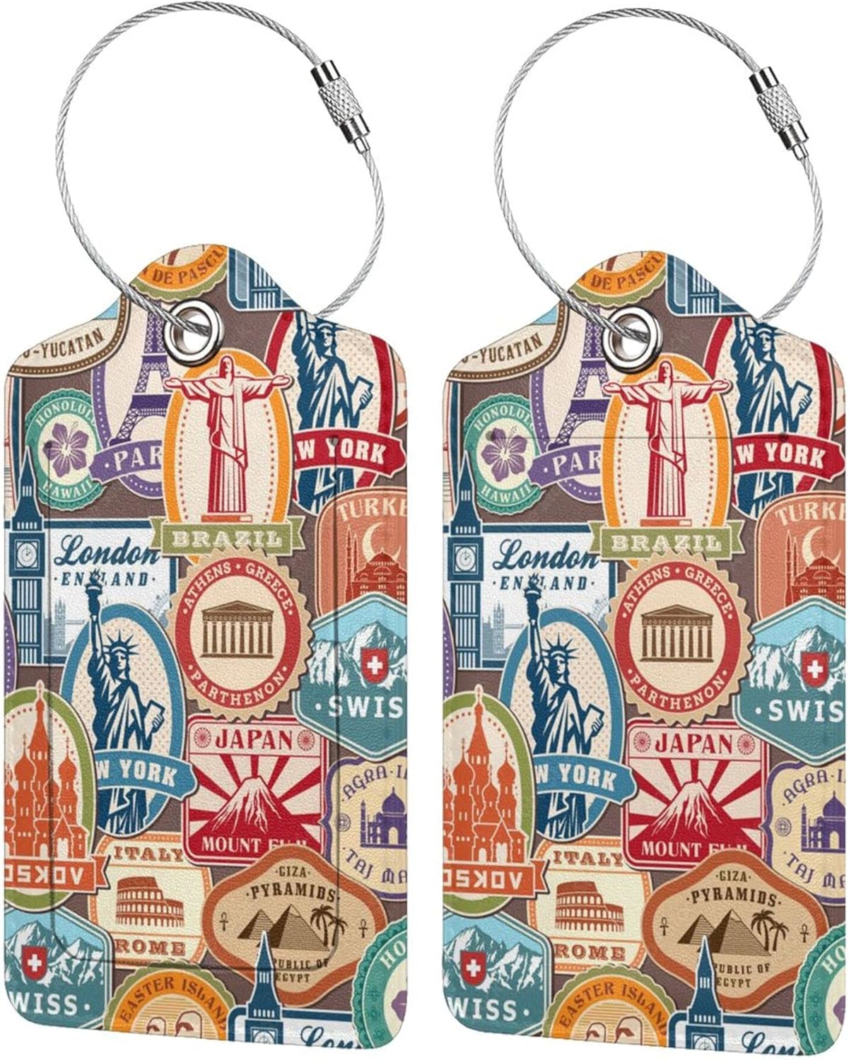 2 Pack Landmark Sticker Luggage Tags for Suitcases Women Men Kids, Bag Tags for Leather Luggage with Waterproof Suitcase Tags Privacy Cover Name ID Label Steel Loop for Travel Bag Suitcase