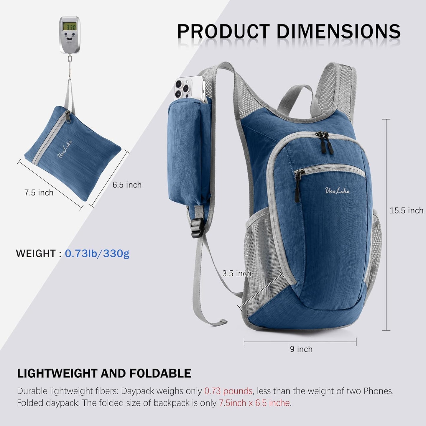 10L Small Hiking Backpack Travel Daypack Lightweight Packable Back Pack for Women Men(Navy Blue)