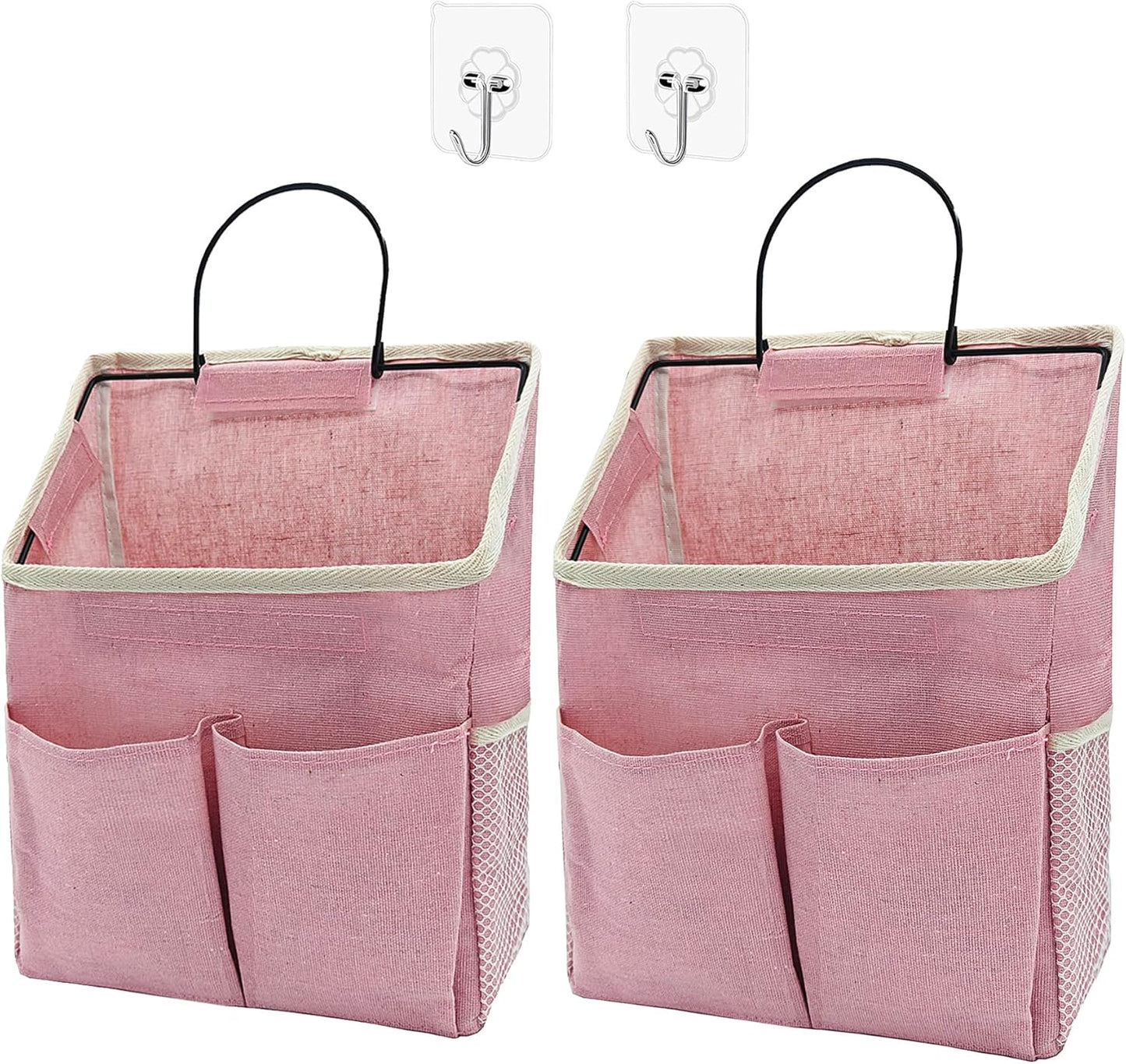 2pcs Wall Hanging Storage Bag,Wall Hanging Organizer Bags with Pockets, Wall Organizer Storage for Dormitory Bathroom Bedroom Kitchen(Pink)