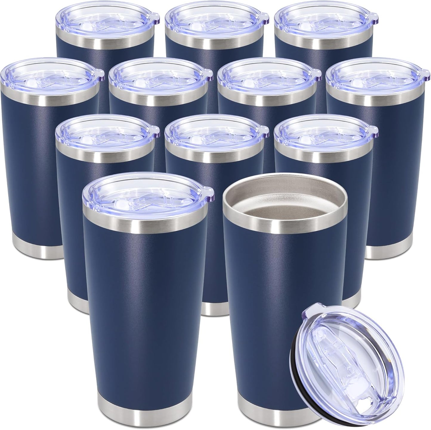 20oz Tumbler Bulk Stainless Steel Tumbler Cup with Lid Vacuum Insulated Double Wall Travel Mug, Durable Powder Coated Travel Coffee Tumbler Mug for Hot & Cold Drinks, Navy,12 Pack
