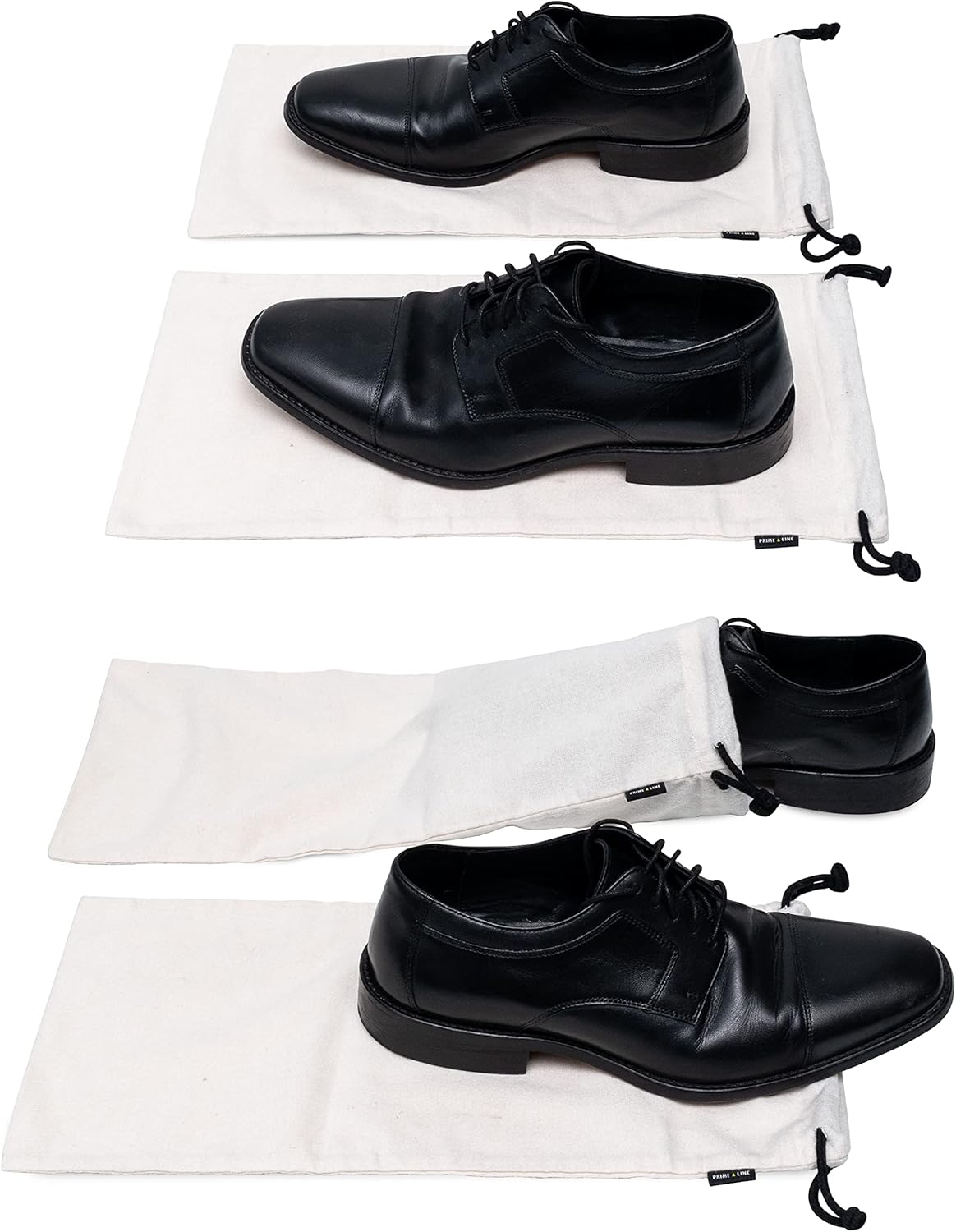 ZENPAC Cloth Shoe Bags for Travel, Beige Duster Flannel Pouch with Drawstring Closure, Washable Breathable Cotton Fabric for Luggage, 8x17, 4 Pack