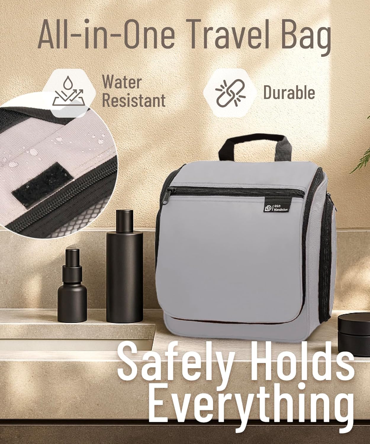 DD D&D Wanderlust D&D Hanging Travel Toiletry Bag for Men and Women – Cosmetics, Makeup and Toiletries Organizer Kit with 10 Compartments, Zippers, XXL Metal Swivel Hook, Water-Resistant Nylon