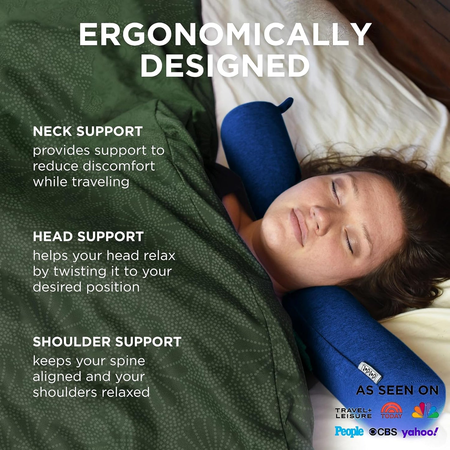 Dot&Dot Twist Memory Foam Travel Pillow for Airplanes - Travel Neck Pillow for Sleeping - Airplane Pillow for Neck Support - Adjustable, Bendable Neck Roll Pillow (Sapphire, One Size)