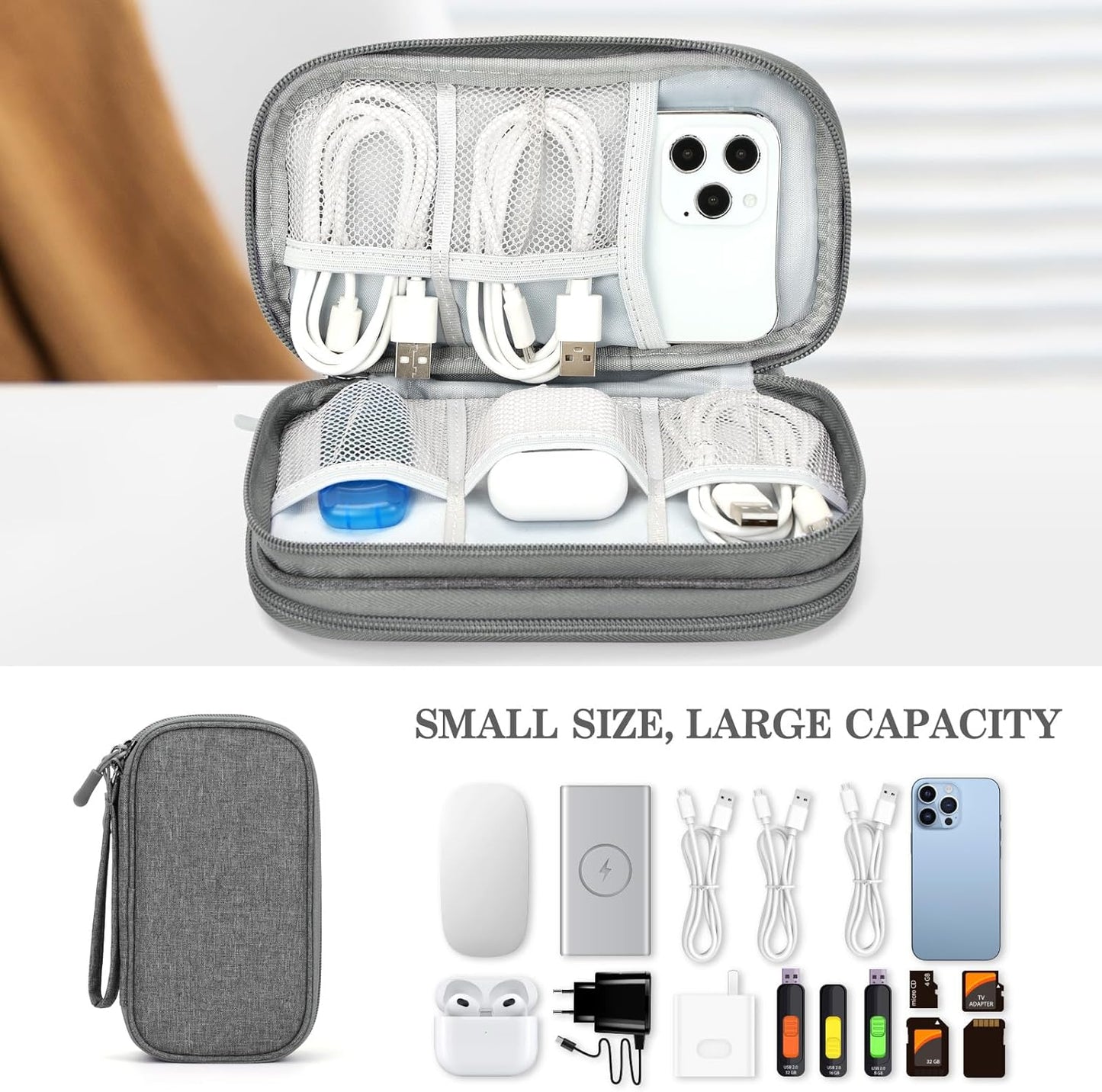 FYY Travel Cable Organizer Pouch Electronic Accessories Carry Case Portable Waterproof Double Layers All-in-One Storage Bag for Cord, Charger, Phone, Earphone Dark Grey