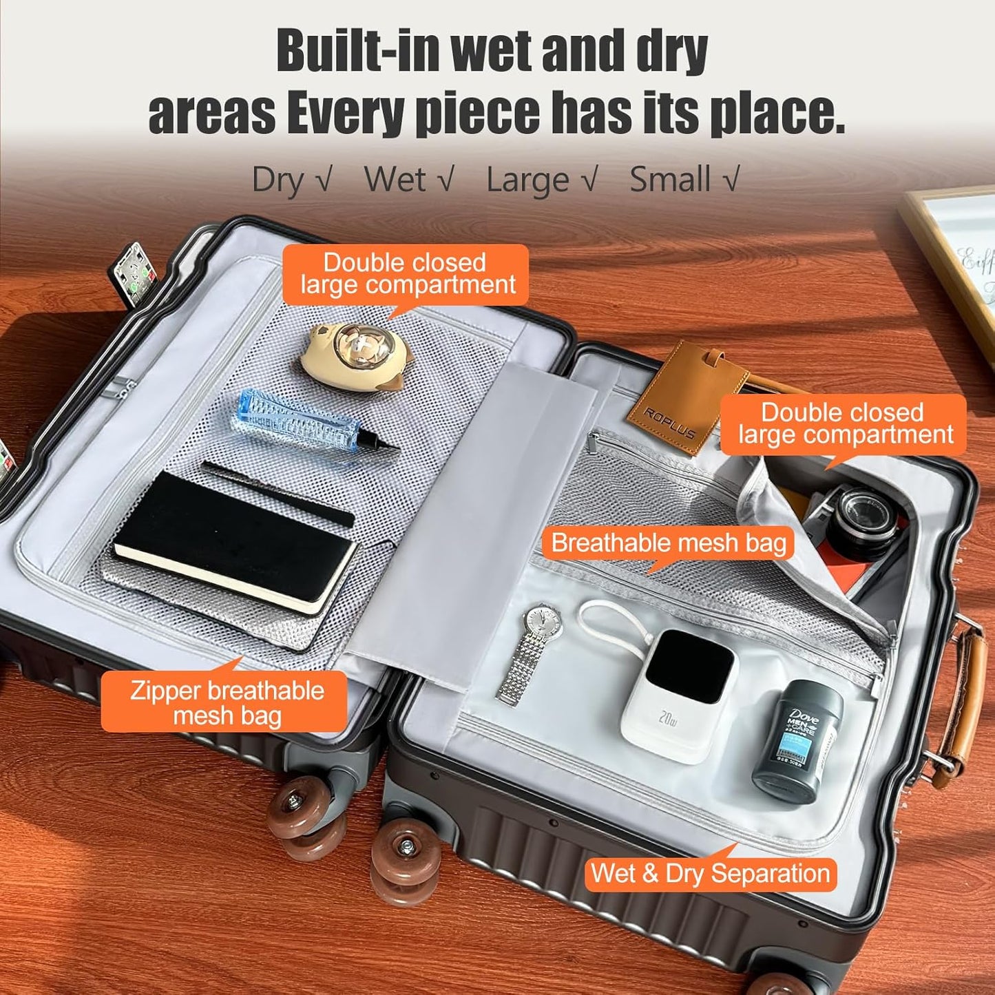 Aluminium Frame Checked-Luggage with Smooth Jelly Wheels, Hardside Zipperless Rolling Suitcase with TSA Lock (Grey, 24-Inch)