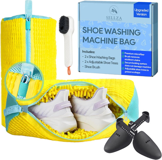 Shoe Washing Machine Bag - 2Pcs Shoe Washing bag,360° Deep cleaning Durable sneaker washing machine bag, Fits All Shoe Types & Sizes,Yellow,14.8 x 7.4inches