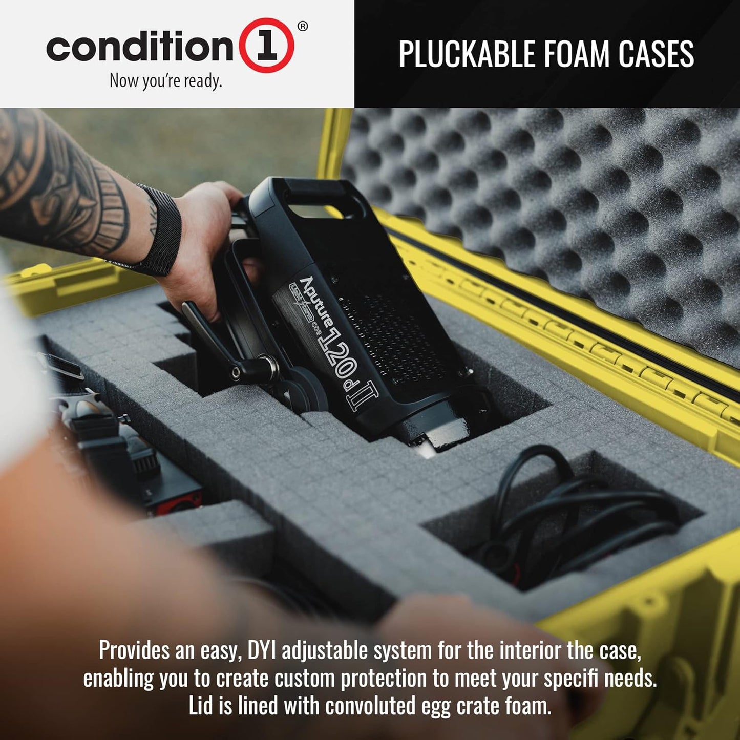 Condition 1 25" Large Heavy-Duty Protective Waterproof Hard Case Model 024, Portable Storage Box with Customizable Foam, Camera, Tool, Hunting, Made in USA, 24.27"x19.40"x13.57" Yellow