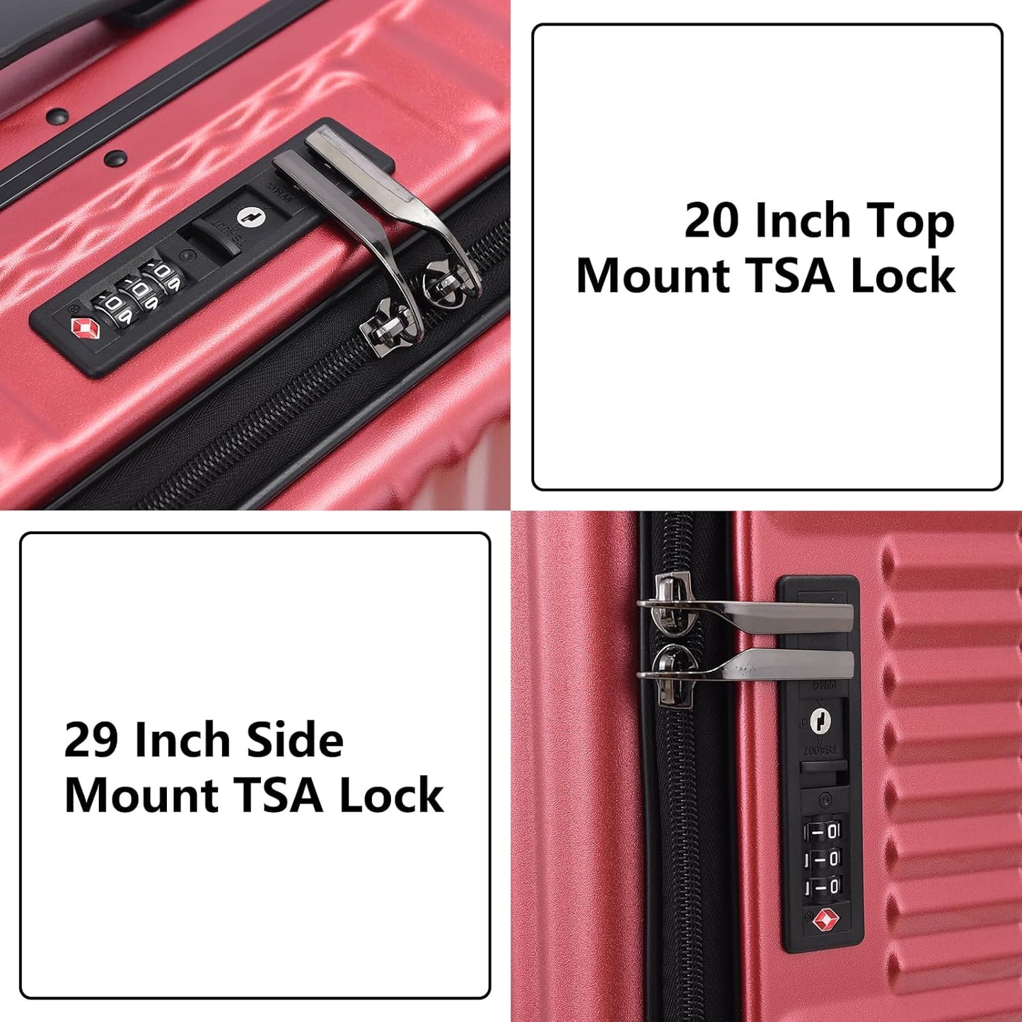2 pieces 20/29 Aluminum Frame Carry On and Checked Luggage Set with Side Opening, Lightweight Hardshell ABS+PC Trunk Suitcase with TSA Lock, 360° Universal Wheels & Adjustable Handle,Wine Red