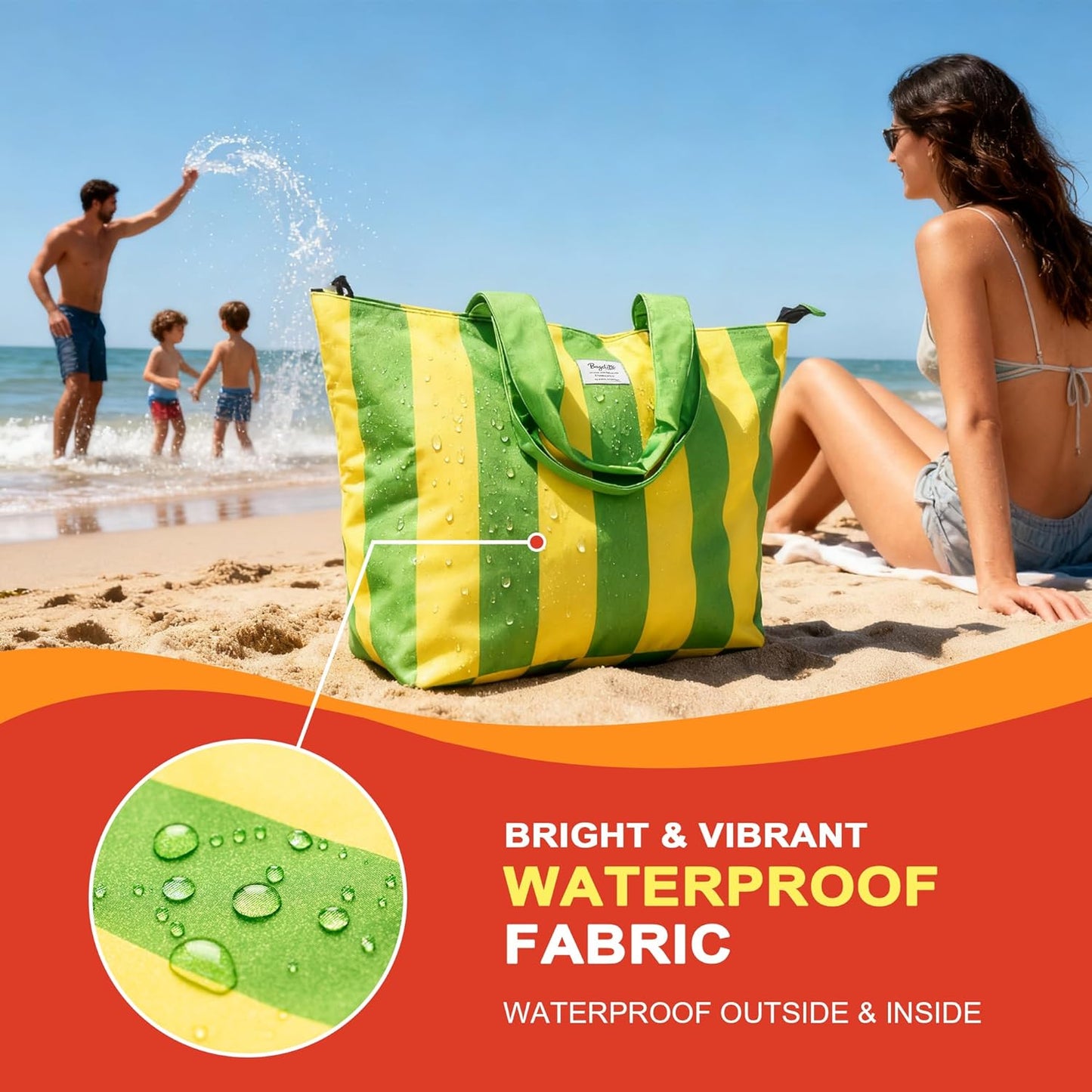 Beach Bags Waterproof Sandproof, XL Large Pool Tote Bag for Women