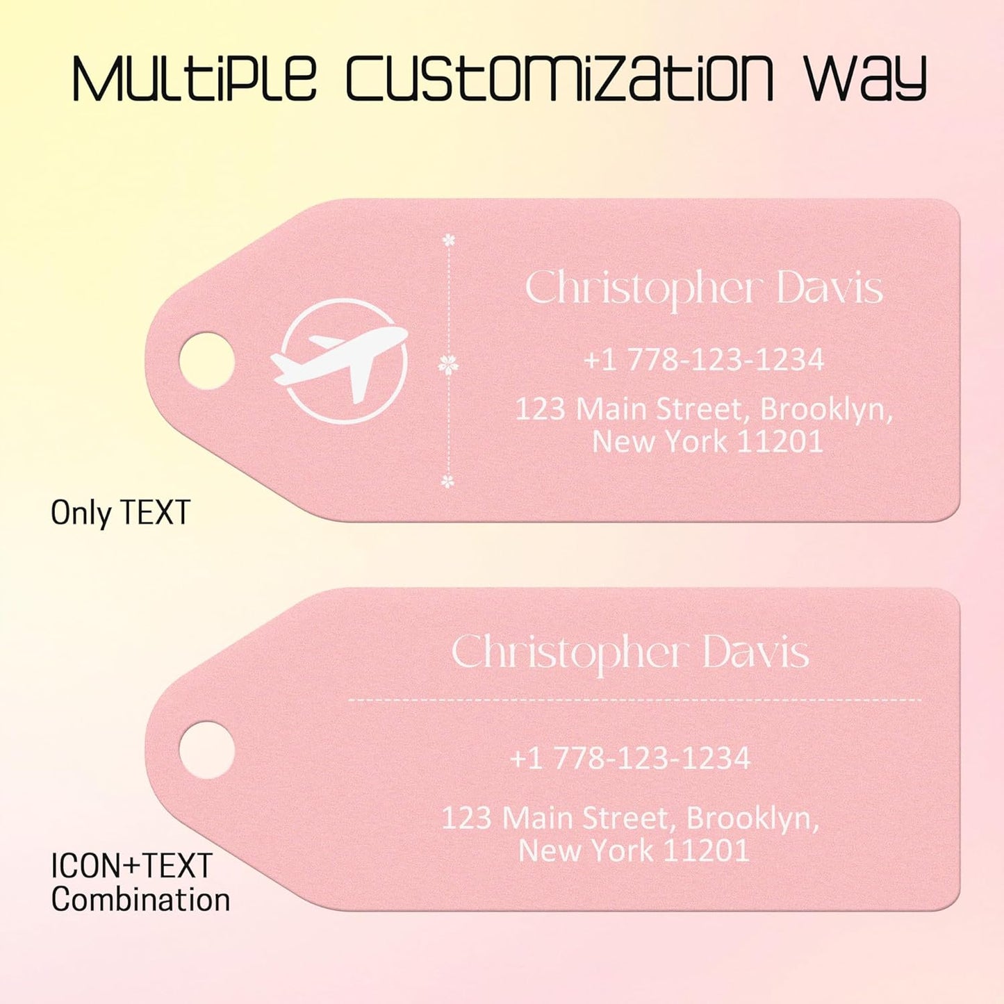 4 PCS Personalized Metal Luggage Tag – Personalized Engraved Suitcase Tag, Backpack Tag, with Matching Color Strap, Waterproof Suitcase Name Badge – Ideal Corporate Gift & Travel Accessory (Pink)