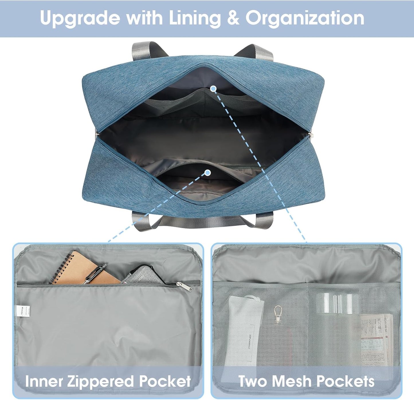 Carry on luaggage 22x14x9 Airlines Approved Foldable Carry on Bag Travel Duffel Packable Duffle Overnight for Women and Men 40L (Navy Blue)