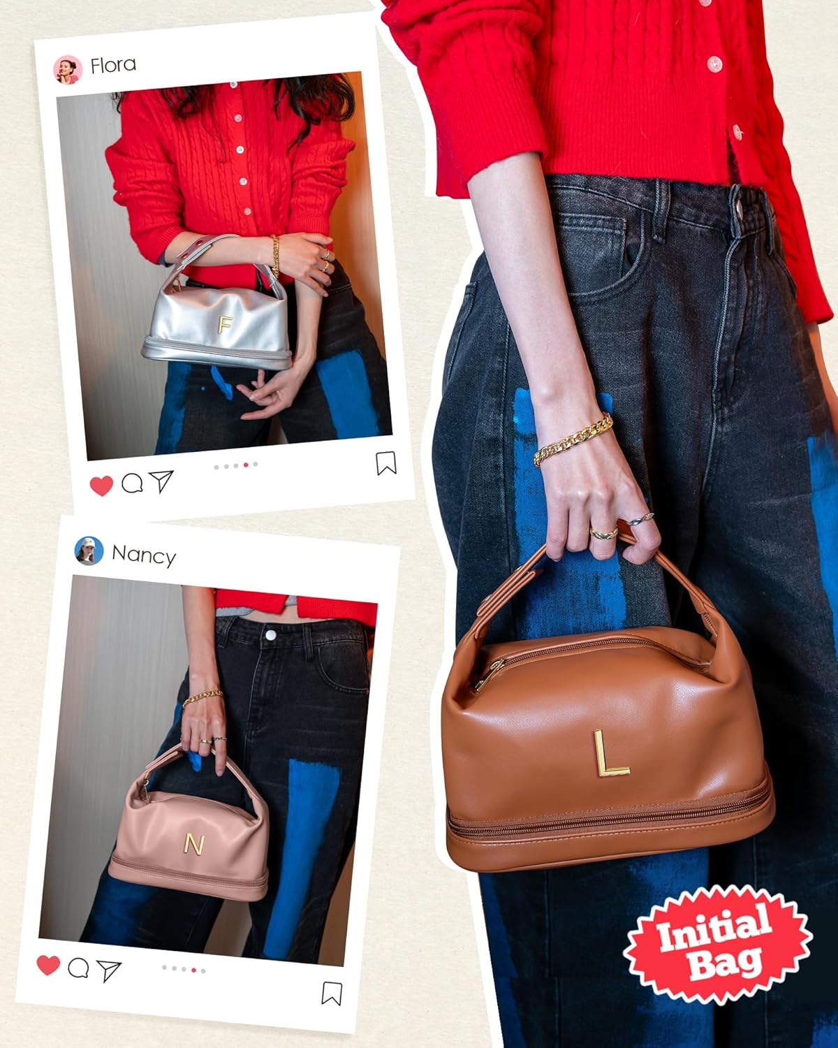 Gifts for Women Birthday, Monogrammed Makeup Bag with Handle, Initial Double Layer Cosmetic Bag with Makeup Brush Organizer, Cute Cosmetic Pouch for Women, Gifts for Friends Female Mom