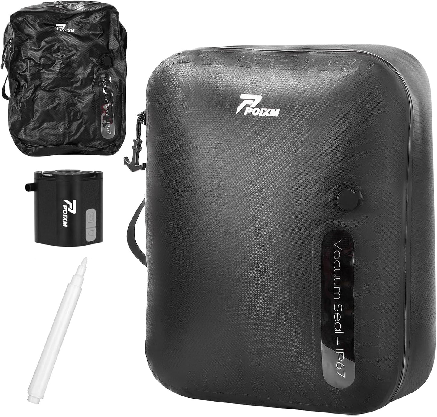 Vacuum Bags for Travel with Wireless Pump, 180° Open Zipper, IP67 Waterproof, Reusable Space Saver Compression Bags for Backpack, Suitcase, Home Storage(1 Pack + Pump)