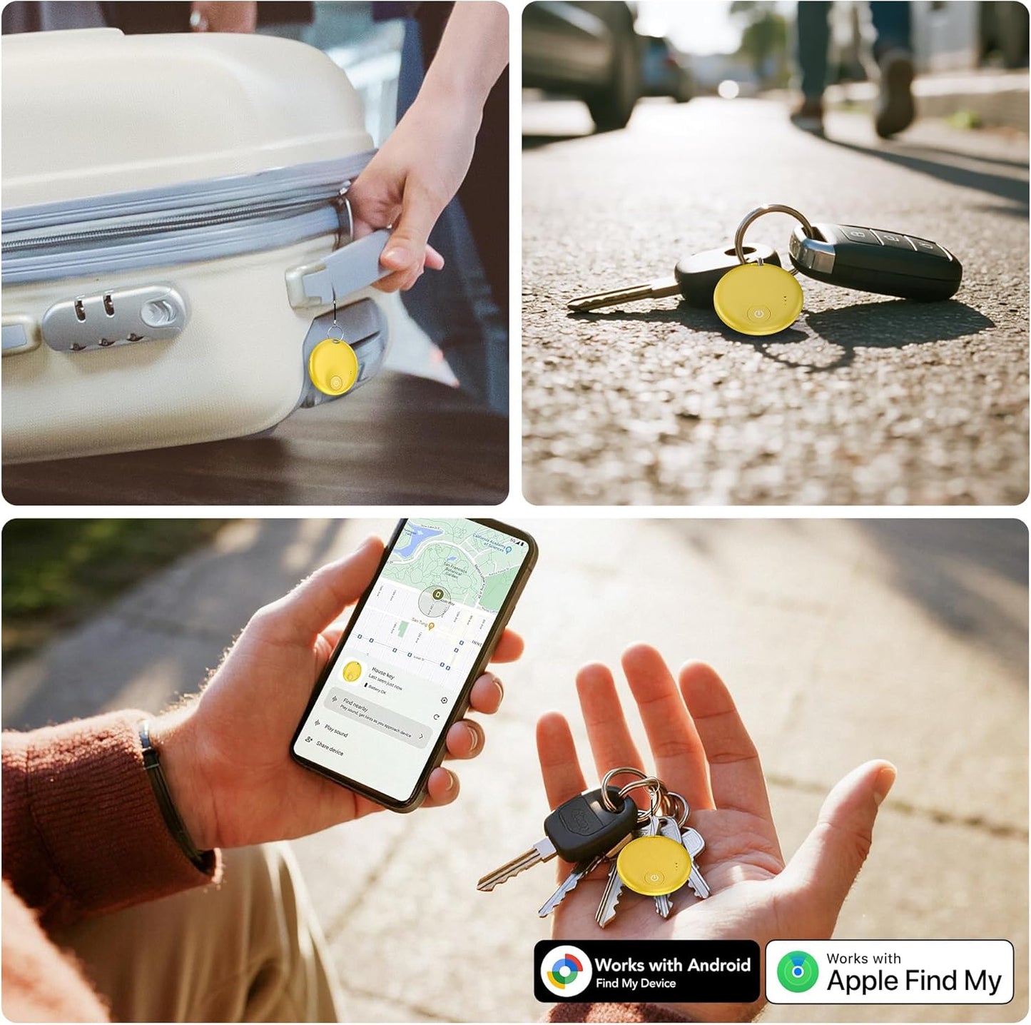 FindTag Duo - Dual System Tracker for iOS or Android, Bluetooth Tracking Tag/Key Finder/Luggage Tracker/Item Locator, Compatible with iOS Find My or Google Find Hub App (White)
