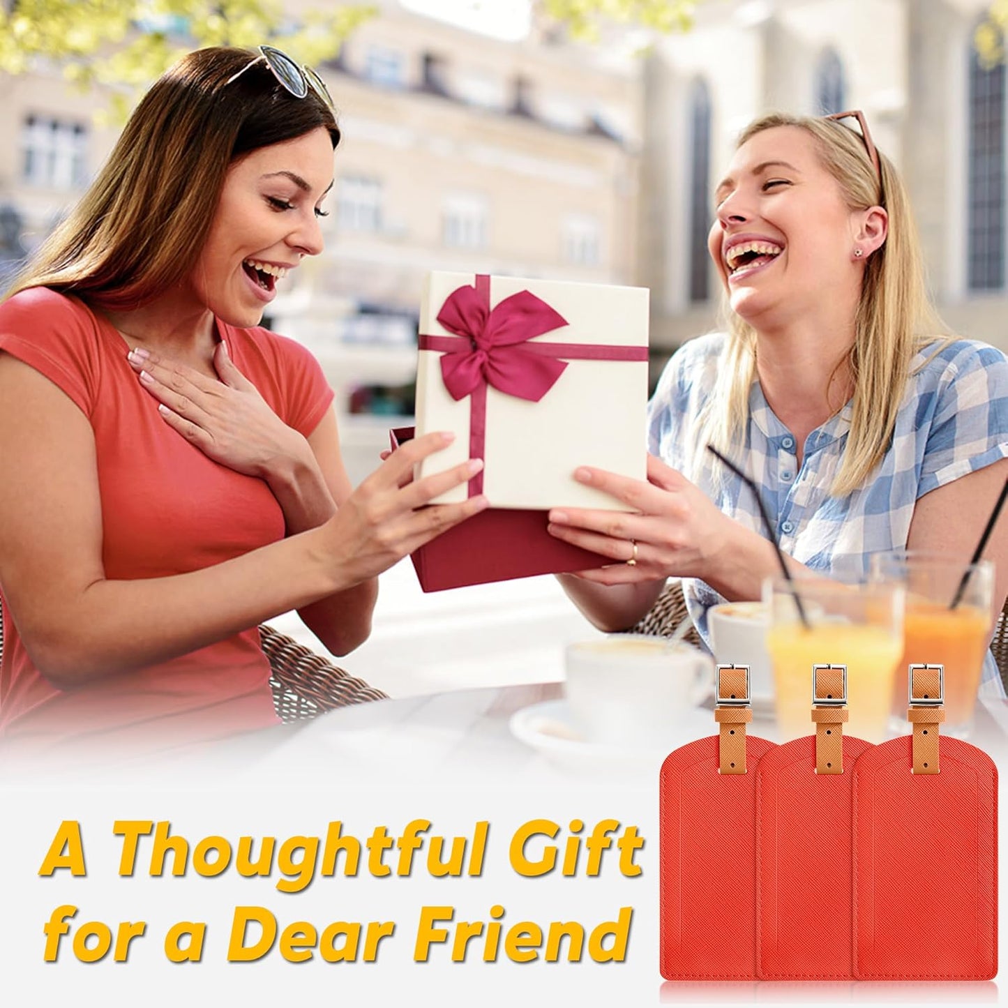 3 Pack Luggage Tags for Suitcases, TSA Approved Bag Tags, Baggage Tags with Privacy Protection, Travel Essentials Luggage Accessories, Red & Brown