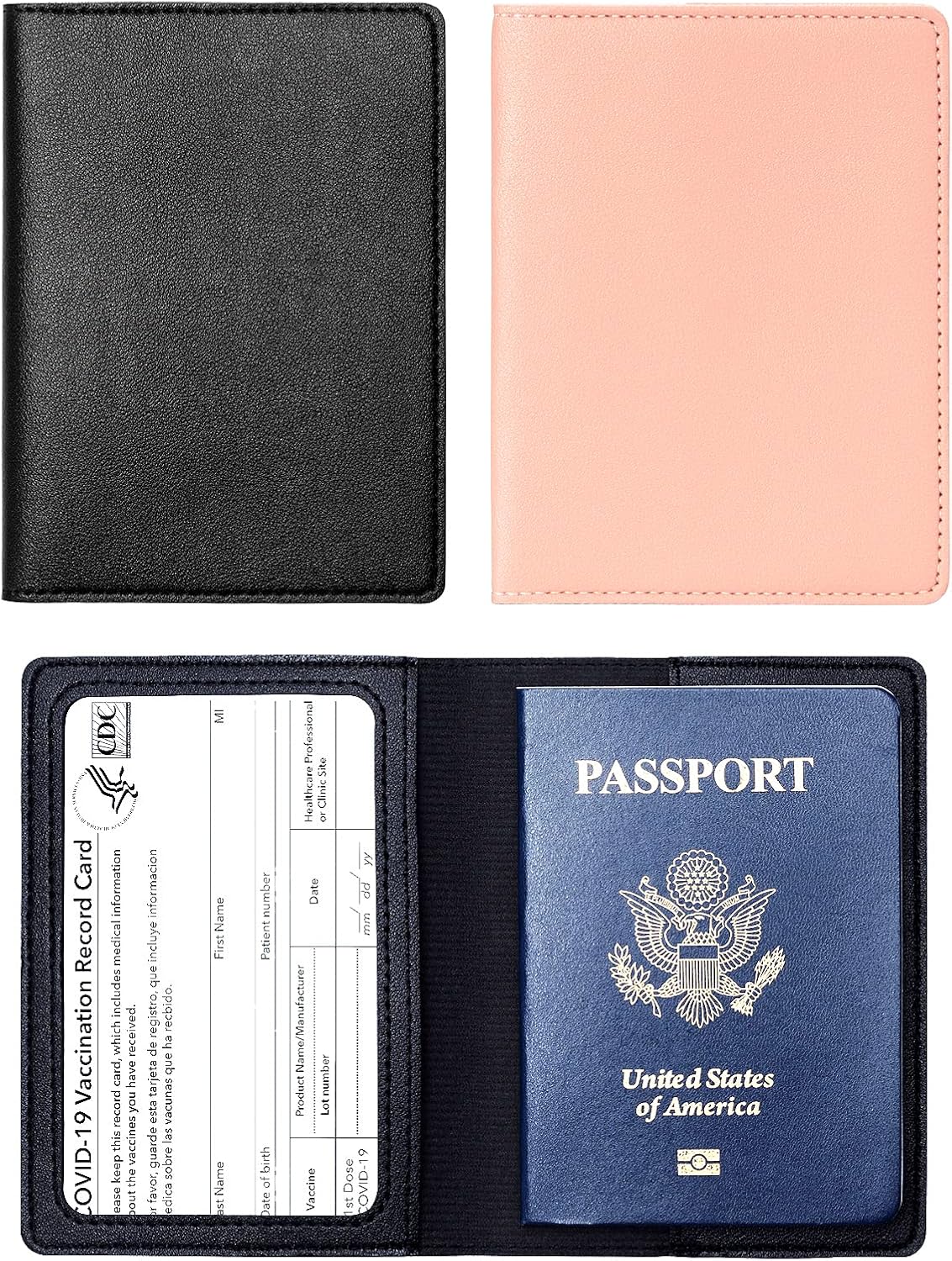 2 Pack Passport covers and Vaccine Card Holder Arouselove PU Leather Passport Wallet Vaccine Case Protector Slot Travel Passport Wallets for Women & Men