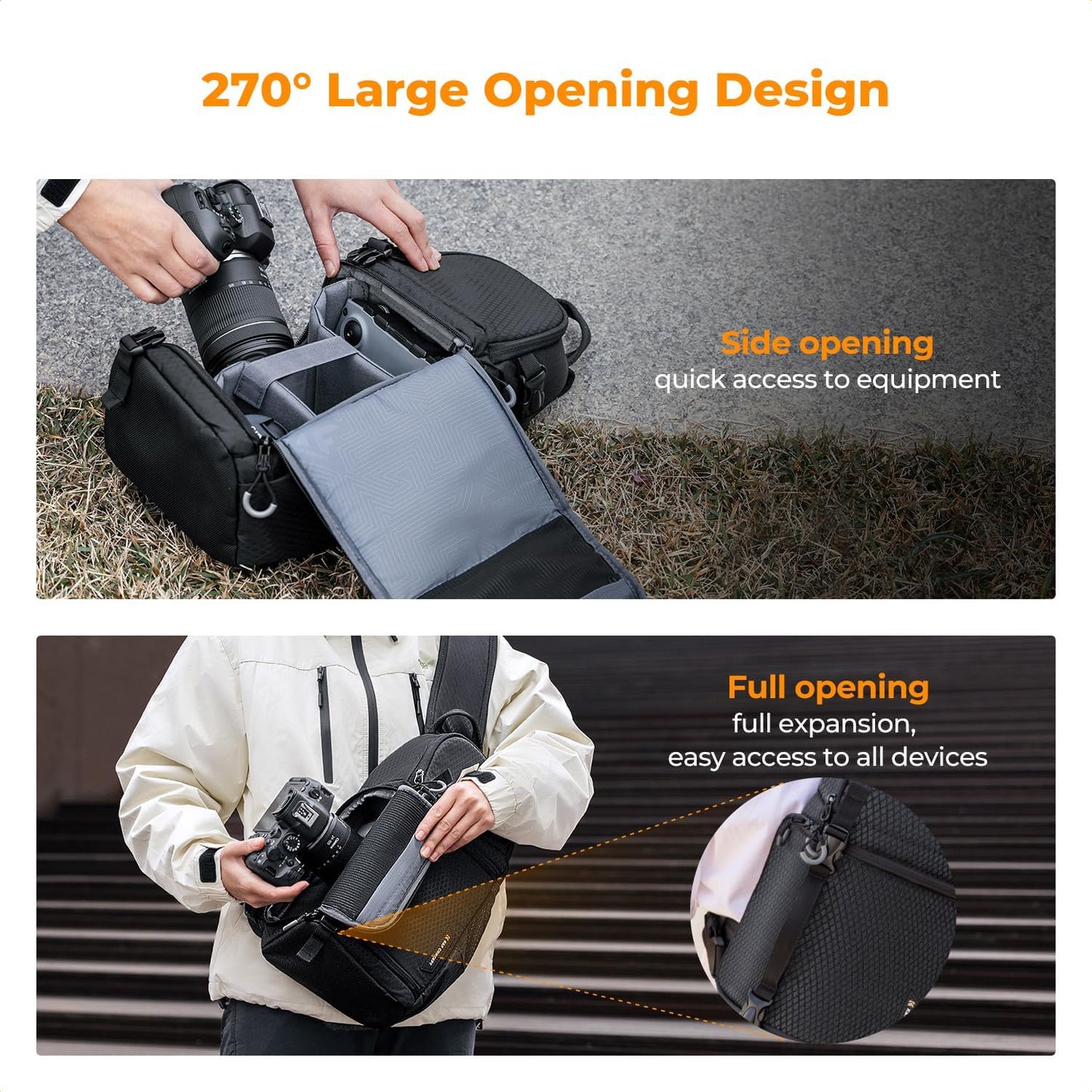 K&F CONCEPT Camera Sling Bag Crossbody Bag Camera Shoulder Backpack DSLR/SLR/Mirrorless Photography Bags Compatible with Canon/Nikon/Sony/Fuji/Gopro/DJI