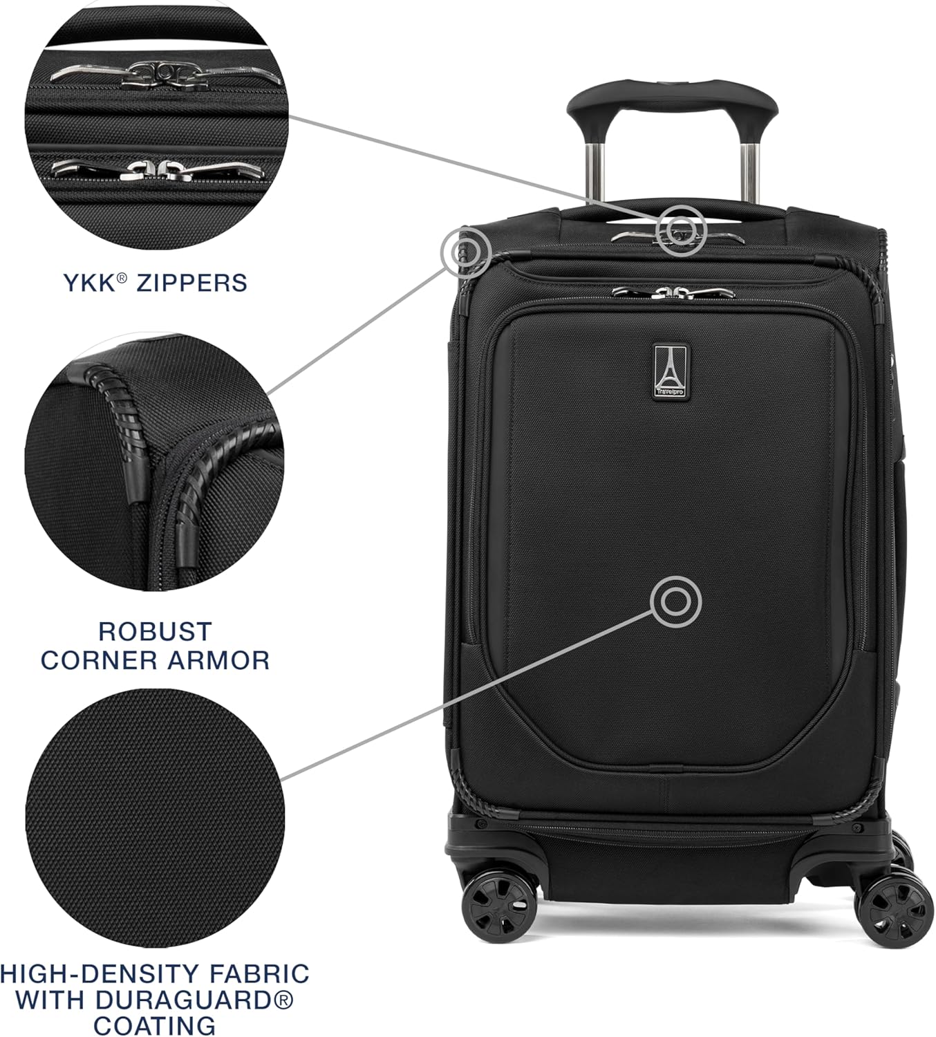 Travelpro Crew Classic Lightweight Softside Expandable Carry on Luggage, 8 Wheel Spinner Suitcase, Men and Women, Compact Carry On 20-Inch, Black