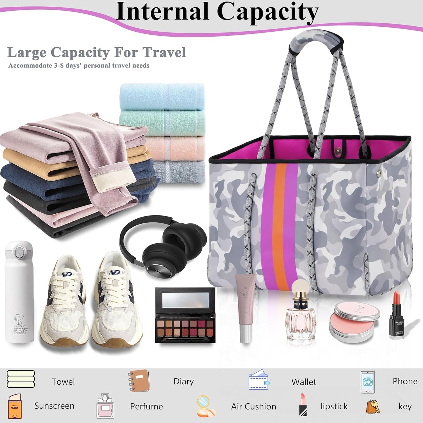 QOGiR Neoprene Multipurpose Beach Bag Tote with Inner Zipper Pocket … … … …