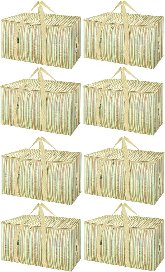 BALEINE 8-Pack Oversized Moving Bags with Reinforced Handles, Heavy-Duty Storage Tote for Clothes, Moving Supplies (Color Strip, 8-Pack)