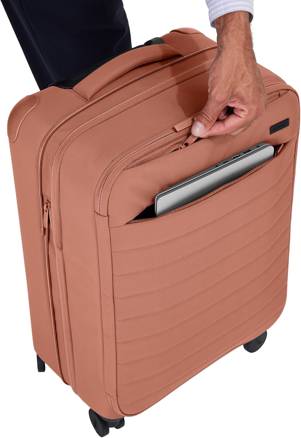 Away Softside Bigger Carry-On Suitcase, 23 Inch Lightweight, Expandable High-Strength Nylon Luggage With Spinner Wheels, Meets Requirements for Most Major Airlines, Clay Pink