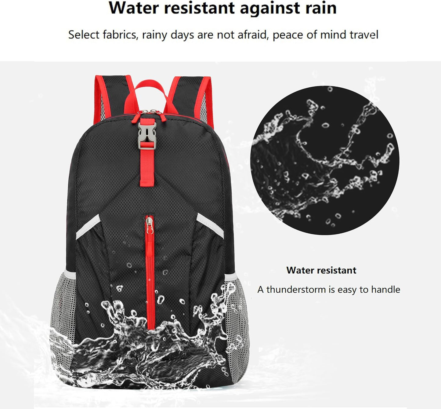 25L Hiking Backpack Foldable Sports Daypack Camping Collapsible Bag Water Repellent Lightweight Travel Men Women (Black)
