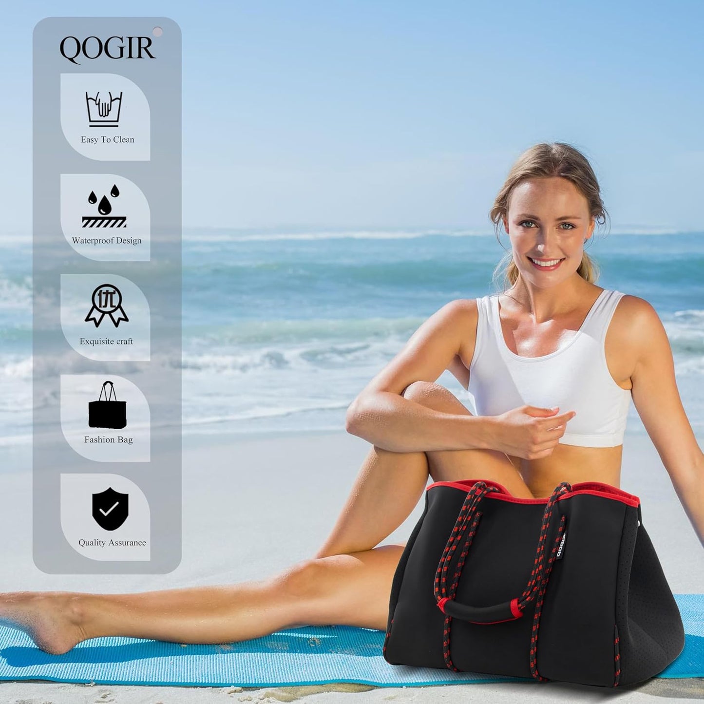 QOGiR Neoprene Multipurpose Beach Bag Tote with Inner Zipper Pocket … … … …