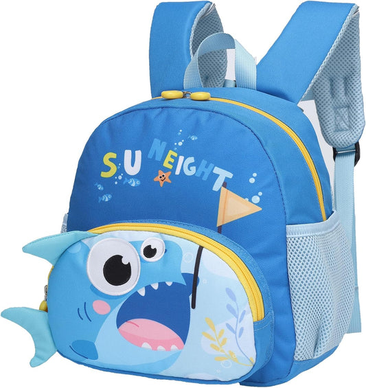 SUN EIGHT Toddler Backpack for Boys 2-4 Small Cute Dinosaur Backpack with Kids Leash,3D Cartoon Preschool Kindergarten Bookbag for Pre-k (Shark)