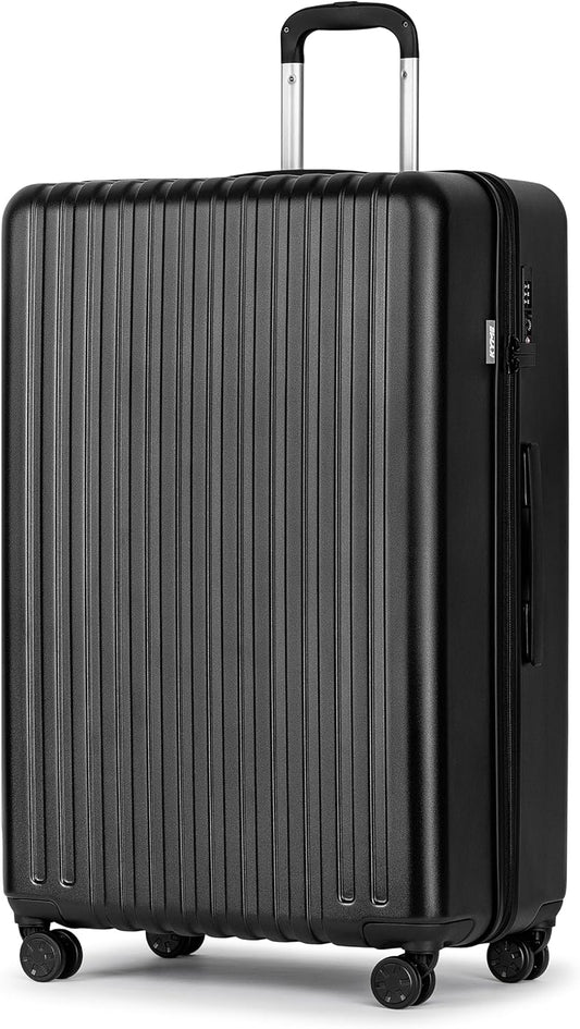 KYME 30-Inch Large Checked Luggage, 100% PC Hardside Suitcase with TSA Lock & Double Spinner Wheels, Durable Travel Hard Shell for Men & Women (Black)
