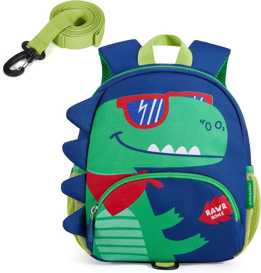 mommore Toddler Backpack for Boys 2-4, 3D Cartoon Cute Kids Dinosaur Backpack Water-Resistant Compact for Travel Preschool with Toddler Leash, Chest Buckle
