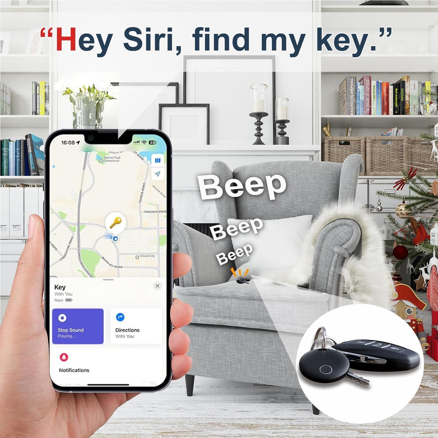 Key Finders, Luggage Tracker Tag Works with Find My (iOS only), Item Locator for Keys, Wallet, Suitcase,Bicycle and More, Replaceable Battery, IP67 Waterproof, Black, 1 PACK